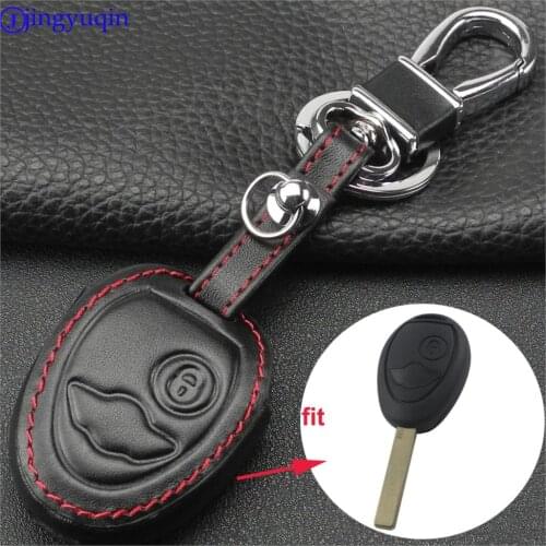 Jingyuqin 2 Buttons Leather Remote Car Key Case Cover Holder For BMW Mini Cooper S R50 R53 Two