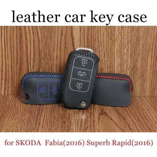 Only Red Car key case hand sewing for SKODA Fabia(2016)/Rapid(2016)/Spaceback(2016)/yeti(2016)/Superb/Derivative(2014)