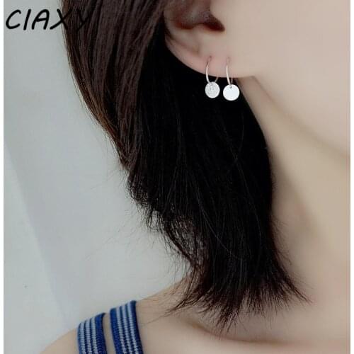 CIAXY 925 Sterling Silver Geometric Small Disc Hoops Earrings for Women Accessories Round Bead Earring Simple Jewelry