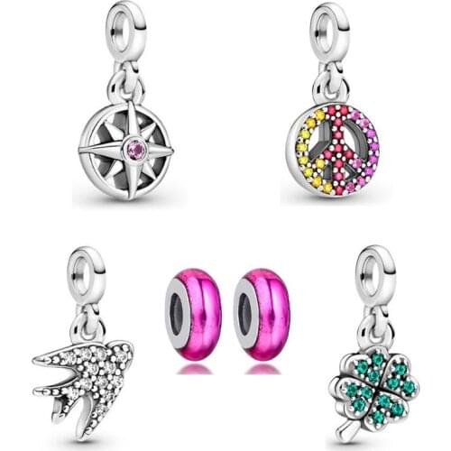 CKK Fit Pandora ME Bracelets Clover Peace Swallow Compass Charms Sterling Silver 925 Original Beads for Jewelry Making DIY Women
