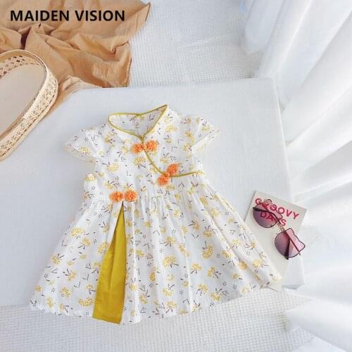 Chinese style Summer kids girls floral printing dress for toddler girls clothes outfits baby Birthday party dress 1- 6 T cloth