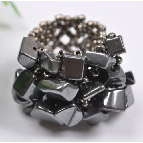 Elastic Black Hematite Bead Finger Ring Stretch Size 8-9 Jewelry For Woman Gift X017