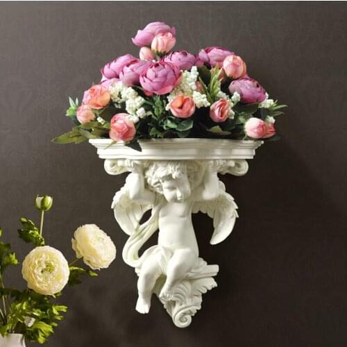 European Resin Angel Wall Vases Fake Flowers Home Livingroom Bedroom Wall Sticker Mural Art Decoration 3D Stereo Wall Ornaments