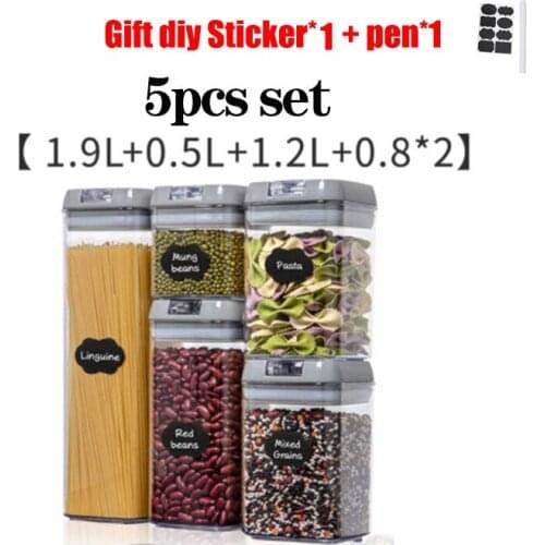 Airtight Cereals Storage Container Set with Lid-Plastic Transparent Sealed Kitchen Vacuum Box 5/7pcs Food Refrigerator Organizer