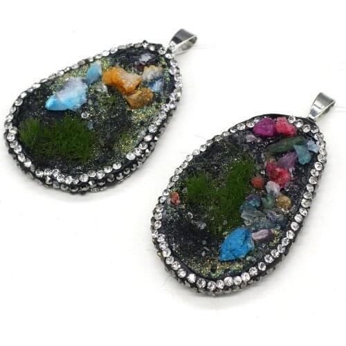 Natural Irregular Green Resin Diamond-studded Pearl Crystal Bud Amethyst Quartz Bonsai Pendant DIY Necklace Sweater Chain Making