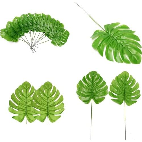 JX-LCLYL 12pcs Large Artificial Monstera Branch Palm Fern Turtle Leaf Faux Foliage Leaves