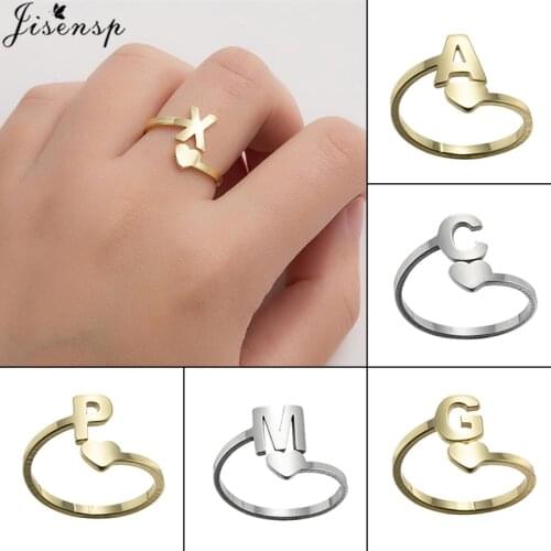 Fashion Adjustable Gold Color Initial Rings for Women Girls Stainless Steel A-Z Letter Ring Meaningful Christmas Jewelry Gift