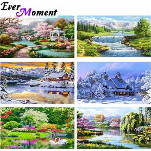 Ever Moment Diamond Painting Season Scenery Tree River Full Square Drill Embroidery DIY Handmade Mosaic Cross Stitch ASF2068