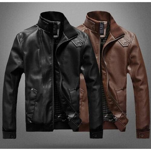 New Autumn Men PU Leather Jacket For Men Fitness Fashion Male Stand Collar Coat Motorcycle Leather Jacket Casual Slim Brand