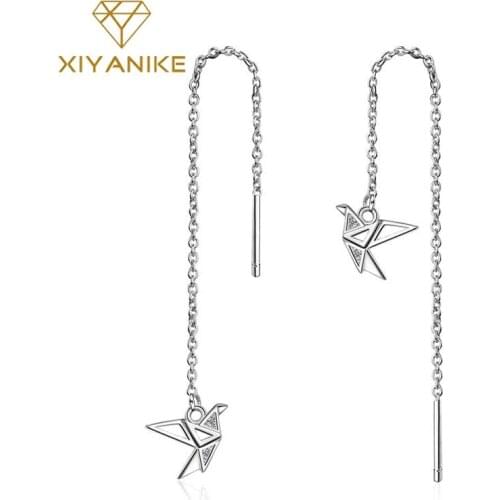 XIYANIKE 925 Sterling Silver 2019 New Simple Paper Crane Drop Earrings For Women Trendy Elegant Ear Jewelry Couple Gift