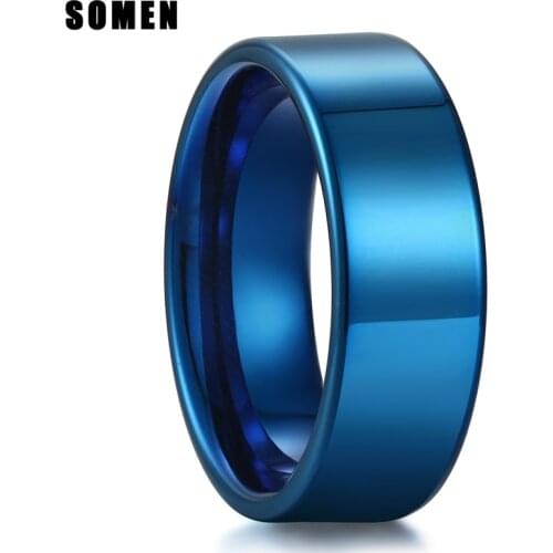 New Arrival 8MM Pure Blue Tungsten Carbide Ring High Polished For Men Engagement Rings Wedding Band Fashion Jewelry Anillos