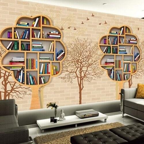 New 8D Large bookcase Mural Bookshelf 3d Bricks Wallpaper Mural 3D Wall Mural Wall paper for Living Room Sofa TV Background