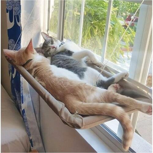 Breathable Cat Hanging Bed Cat Hammock Sucker Sunny Window Mounted Perch Pet Beds With Wood Shelf Seat For Cat Dog Pet Supplies