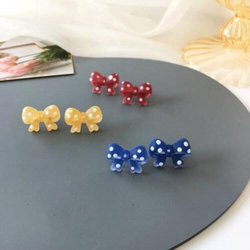 Simple Girls Sweet Bowknot Earings Studs Dot Multi Cute Earrings Wholesale