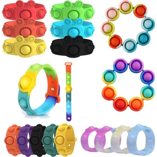 Rainbow Push Bubble Bracelet Toys Pops Fidget Autism Reliver Stress Toys Adult Kids Antistress Sensory Toys for Children Gifts