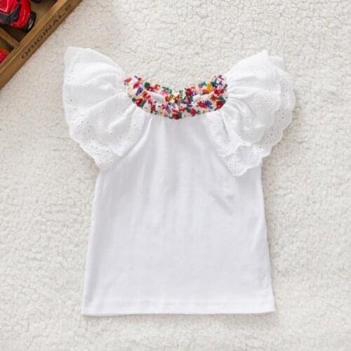 Retail Whole Kids Baby Girls Cute Floral Collar T-shirts Short Sleeve Tops Blouse Baby T-shirts 0-2Y New