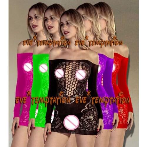 Sexy Lingerie Intimates Teddy underwear Chemise Fishnet Mesh Erotic Bodysuit Porn Sleepwear strapless long sleeve DRESS A030