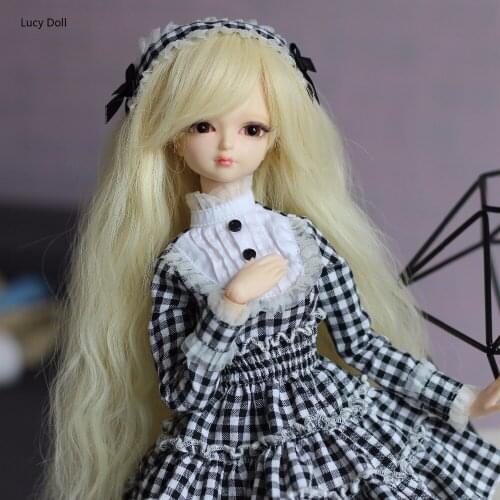 Fortune days 1/4 bjd doll 45cm with Plaid dress with hairband clothes shoes wig makeup combination MMGIRL BJD DOLL