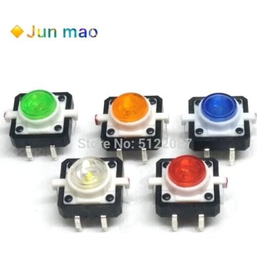 5PCS 1 set 12X12X7.3 Tactile Push Button Switch Momentary Tact LED 5 Color 12X12X7.3mm 12*12*7.3mm DC12V 50mA