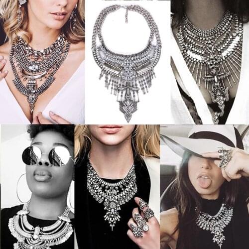 Boho Ethnic Statement Big Choker Necklace Women Vintage Maxi Multilayer Pendant Womens Large Collier Coin Collar Necklace