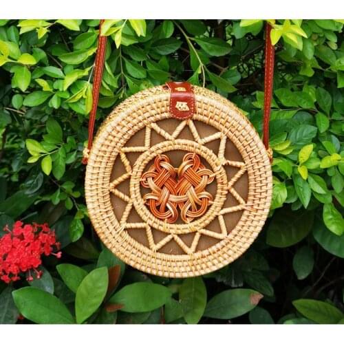 Vietnam Rattan Shoulder Bags Women Button Knitted Flower Crossbody Bags, Holiday Beach Bags