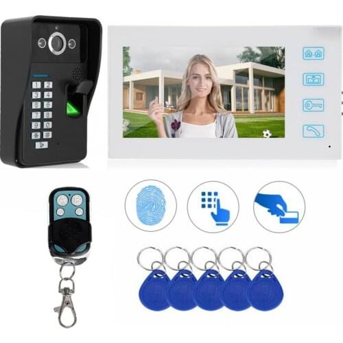 7in Wired Video Doorbell Intercom 1080P Fingerprint Password Card Unlock Infrared Night Vision Doorphone HD Digital IPS Monitor
