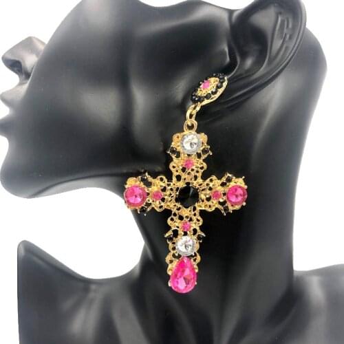 Exknl Baroque Vintage Big Earrings For Women Tassel Wedding Cross Drop Long Earrings Jewelry Brincos 2020 Bridal Earrings
