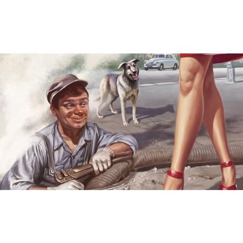 Vintage Soviet Russian Pin Up Girls Pipe Repairman Retro Poster Canvas Painting DIY Wall Paper Posters Home Decor Gift