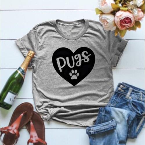 Pugs dog T-Shirt Pug mama tshirt pug Dog paw heart Tee Slogan Aesthetic Casual Cotton Tops Gray Clothing Grunge Camisetas Outfit