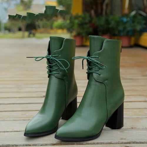 Women Boots Square High Heel Boots For Woman Fashion Zip Black Autumn Winter Womens Lace Up Platform Boots Shoes S4-62