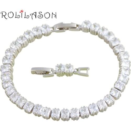 ROLILASON Trendy White Zircon Silver Prong Setting Bracelets for Women Party Gift Fashion Jewelry TBS1081