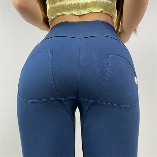Melody women leggings blue sport fitness high waist yoga pants tummy control plus size workout cotton spandex pants stretch