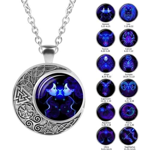 12 Constellation Necklace Cancer Leo Virgo Libra Scorpio Capricorn Zodiac Necklace Silver Crescent Moon Pendant Necklace Gifts