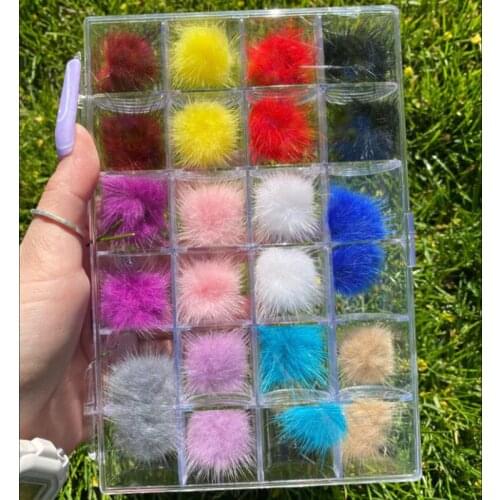 24PCS Detachable Magnet Ball Fluffy 3D 27*27mm Puffy Pom Pons Kit (3types set)Jewelry Manicure Accessories DIY Nails Charms