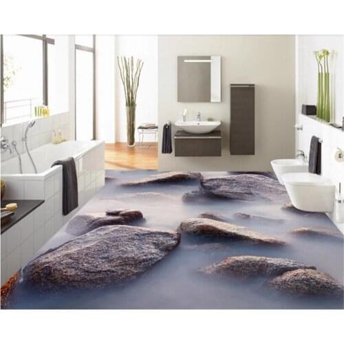 Beibehang Seaside fashion personality decorative painting pvc wallpaper stone clouds 3D three-dimensional floor stickers behang