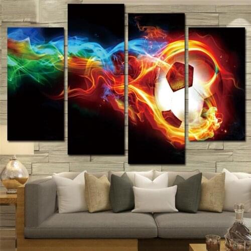 4 Panels Fire Football Wall Paintings Unframed Printed On Canvas Living Room Bedroom Cuadros DecoracionFor Home Decoration Gift