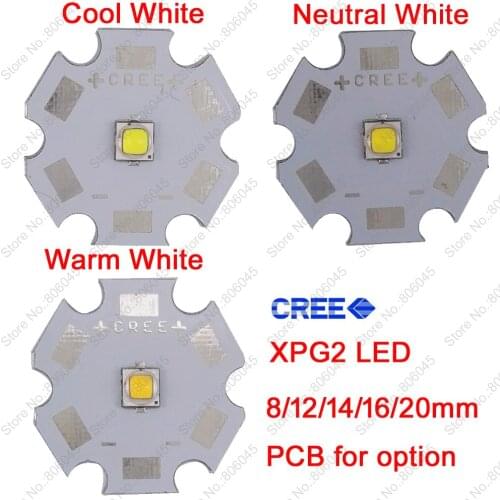 5x Cree 5W XPG2 XP-G2 High Power LED Emitter Diode on 8mm/ 12mm/ 14mm/ 16mm/ 20mm PCB, Neutral White/Warm White/Cool White