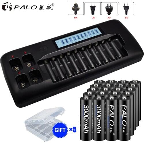 AA battery charger ni-mh 1.2v aaa charger for 1.2v aaa aa for 9v battery with 20pcs aa ni-mh 1.2v rechargeable batteries