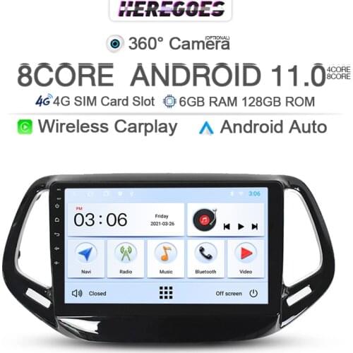 4G LTE Carplay DSP Android 10.0 Car Multimedia Player For Jeep Compass 2 MP 2016 2017 2018 2019 GPS WIFI 6G 128Gb Radio 2 din
