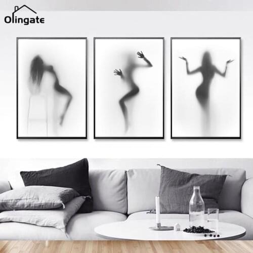 Black and White Abstract Wall Art Canvas Painting Pictures Beauty Women Girl Shower Nordic Character Lines Posters Home Decor