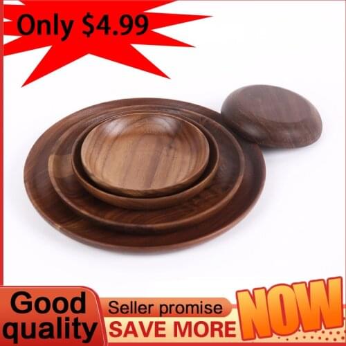 Wooden plate Steak plate cheese plate walnut plate solid wood round plate wooden dessert plate black walnut fruit cake