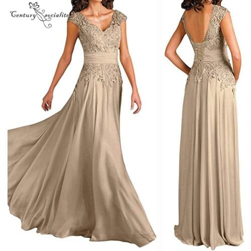 Champagne Mother Of the Bride Dresses Plus Size Cap Sleeves Lace Appliques Chiffon Long Wedding Guest Dress Evening Gowns 2020