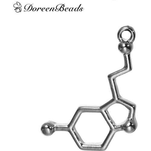 DoreenBeads Fashion Metal Molecule Chemistry Science Charms Serotonin Gold/Silver Color Pendants DIY Necklace Jewelry Gift,10PCs