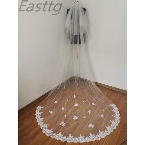 White Ivory 3M Two Layer Lace Edge Cathedral Wedding Veil Long Bridal Veil Cheap Wedding Accessories Veu de Noiva