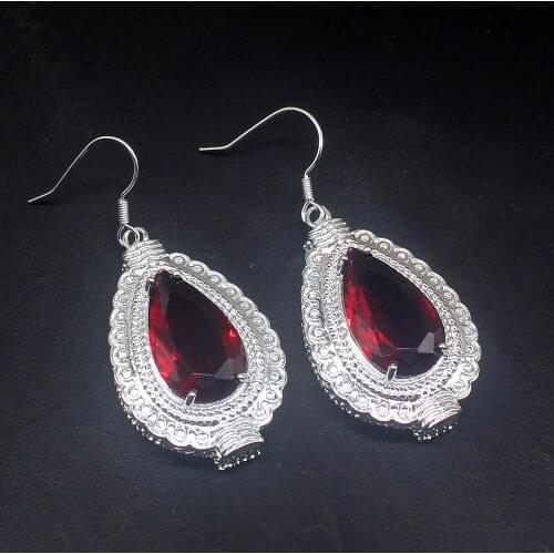 Gemstonefactory Big Promotion Unique 925 Silver Amazing Red Topaz Women Ladies Jewelry Gifts Dangle Drop Earrings 20213767