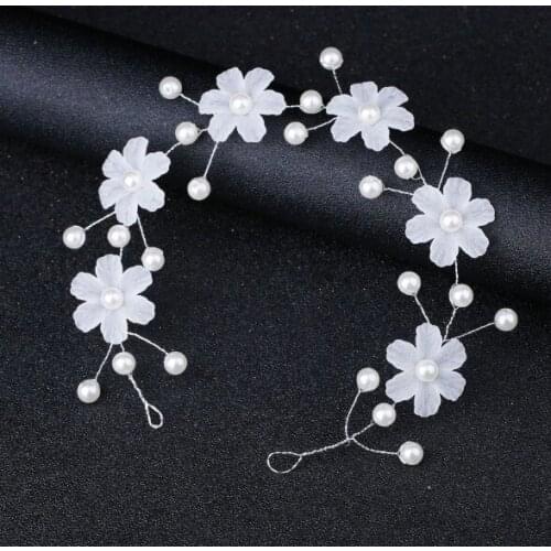 Crystal Pearl Flower Barrettes Bride Headband Handmade Hairpin Korean Bridal Tiara Headpiece Hair Jewelry Wedding Accessories