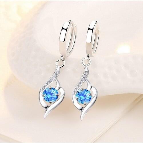 KOFSAC 2021 Hot 925 Sterling Silver Earrings For Women Exquisite Blue Zircon Rotating Love Heart Earring Jewelry Lady Daily Wear