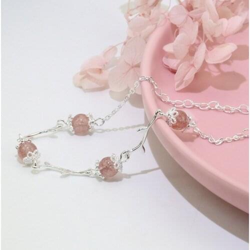 KOFSAC Women Fashion Cute 925 Sterling Silver Bracelets Crystal Pink Flower Branch Bangle Girl Romantic Valentines Day Gifts