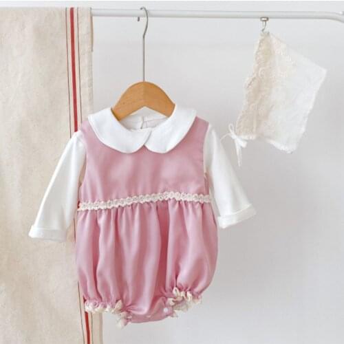 Infant Baby Girls Clothes Suit Cotton T-shirt+Sleeveless Rompers+Lace Hat Spring Autumn Toddler Baby Girls Clothing Set