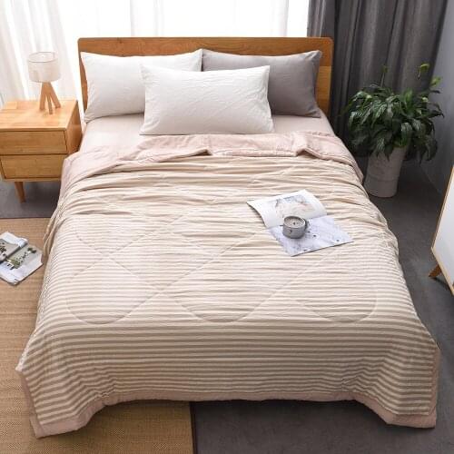 Summer Washed Cotton Air-conditioning Quilt Soft Breathable Blanket Thin Stripe Plaid Comforter Bed Cover